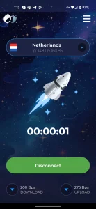 اسکرین شات از وضعیت اتصال موفق و فعال فیلتر شکن قوی و پرسرعت در اندروید